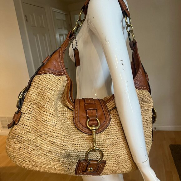 COACH BLEECKER MILLIE NATURAL STRAW LEATHER TRIM HOBO X - Picture 5 of 14